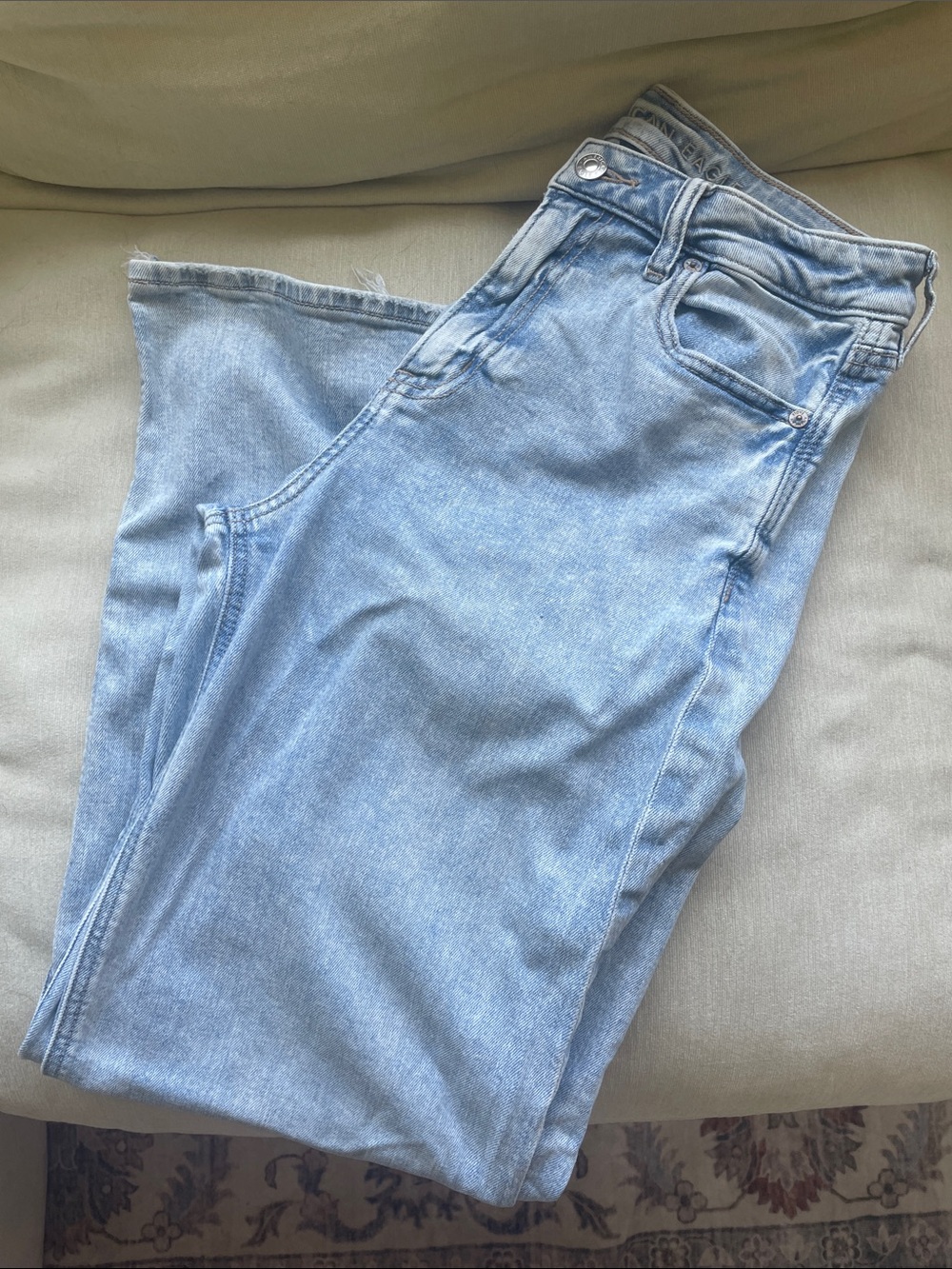 American Eagle Outfitters Light Blue Baggy Wide Leg Super High Rise Jeans